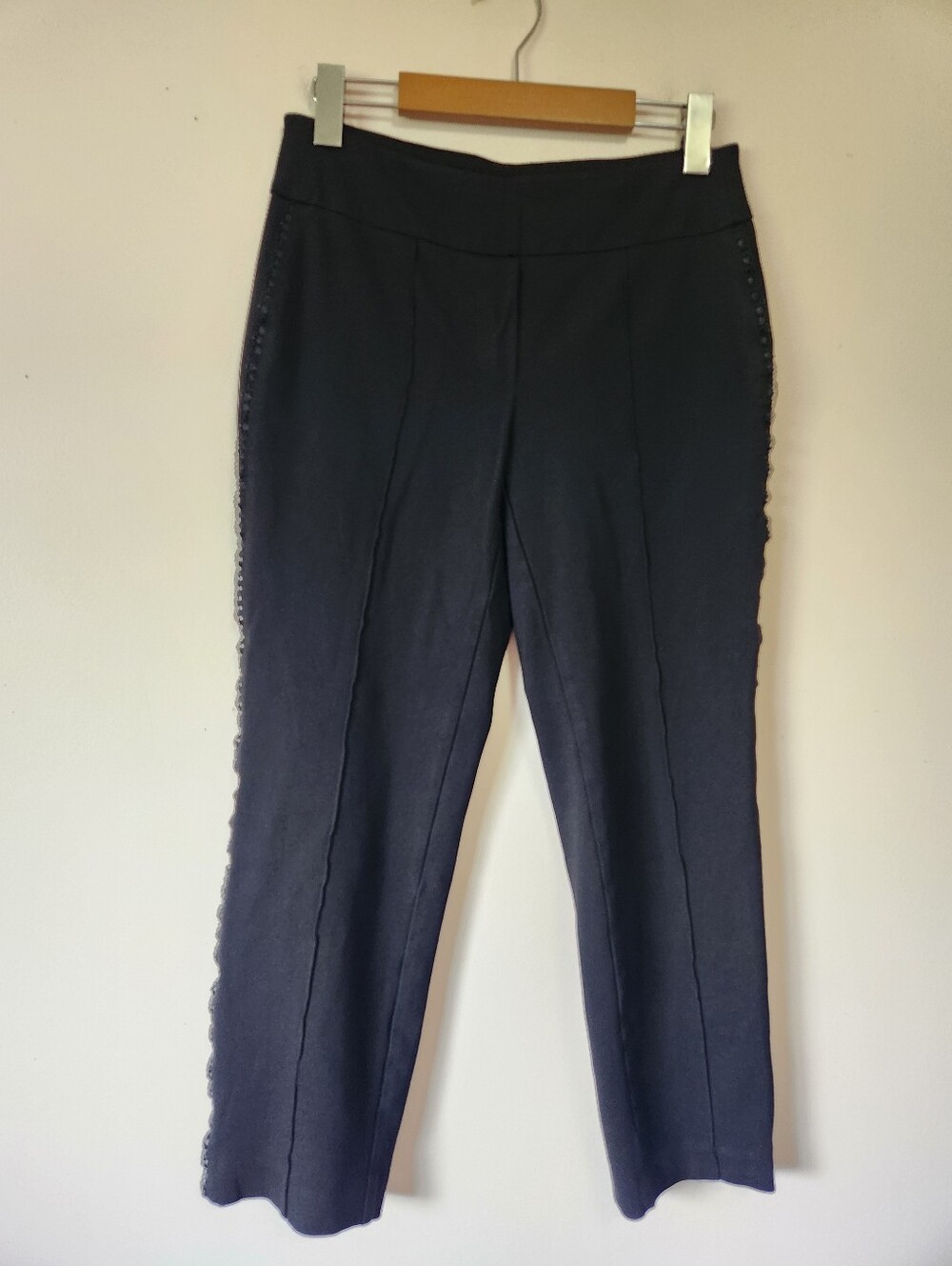 ​Jules & Leopold Black Ponte Crochet Side Trim Pull On Ankle Trouser Pants Small